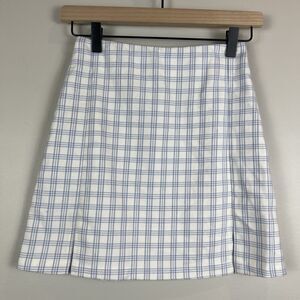 Brandy Melville Cara Mini Skirt One Size Blue White Plaid Preppy School Girl